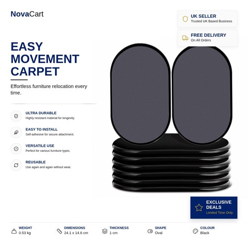 Black oval furniture sliders - black,